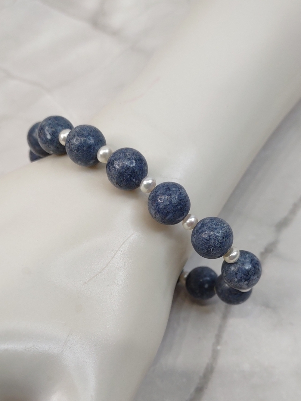 Designer Lee Sands Blue Coral/Pearl Stretch Bracelet